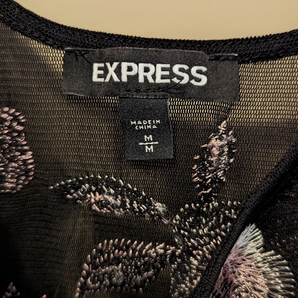 Express Black/Pink Floral Embroidered Bodysuit Size M - Picture 4 of 8